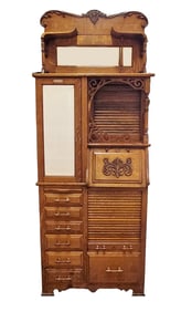 Antique Harvard Dental Cabinet Solid Golden Oak Wood Late Victorian Stick & Ball