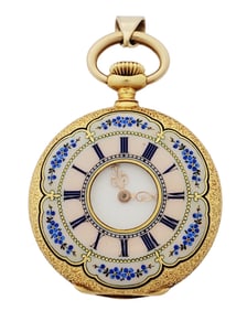 Very Fancy Enamel 18k Gold Patek Philippe Fancy Dial Pocket Watch