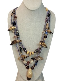 Rainbow Web Fetish Necklace Robert Kaniatobe Choctaw Fossilized Bead Beaver Hardstone NativeAmerican