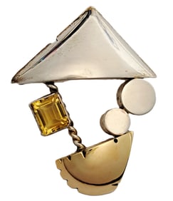 Nelda Schrupp Pheasant Rumo Nakota 925 Silver Gold Citrine Amuletic Brooch Pendant Native American