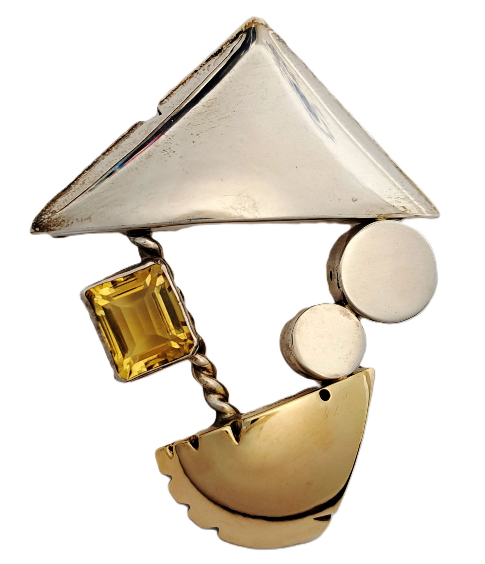 Nelda Schrupp Pheasant Rumo Nakota 925 Silver Gold Citrine Amuletic Brooch Pendant Native American (1 of 5)