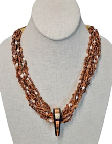 Sonwai Hopi 14K Gold Coral Sugilite Turquoise Cultured Pearl Multi-Strand Necklace Native American