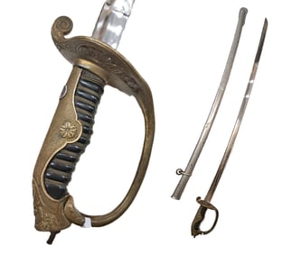 Japanese Officer’s Sword Tempered Line Parade Saber w/ Scabbard & Silver Identification Tag