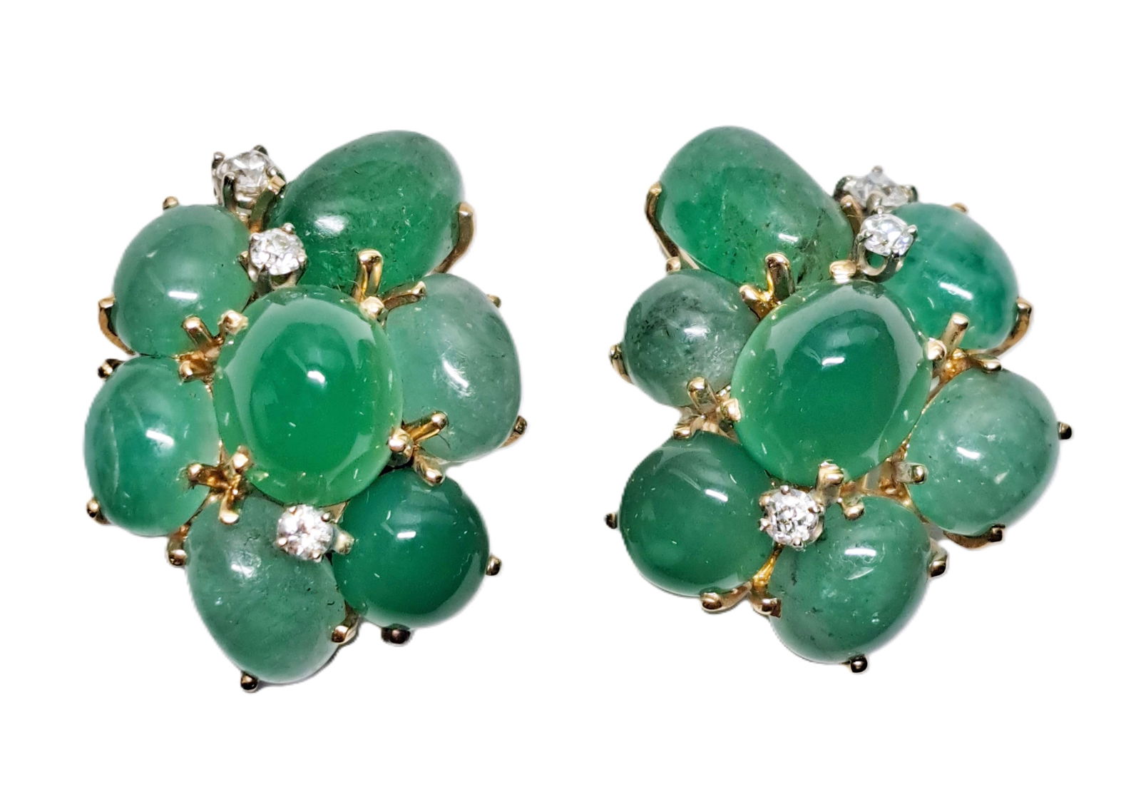 Aprx 6ctw Natural Emerald Seaman Schepps Fine Diamond 14K Gold Retro Deco Clip On Designer Earrings (1 of 9)