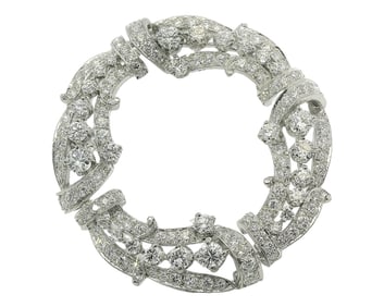 Vintage Hi Quality 3.75ctw Diamond Platinum Large 1950s Circle Pin Brooch