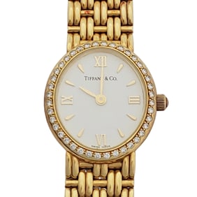 Tiffany & Co 18k Gold Diamond Bezel Woven Bracelet Ladies Vintage Working Wrist Watch