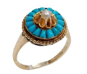 Vintage Robins Egg Blue Turquoise Cultured Akoya Pearl 14k Gold Ladies Ring 1960s