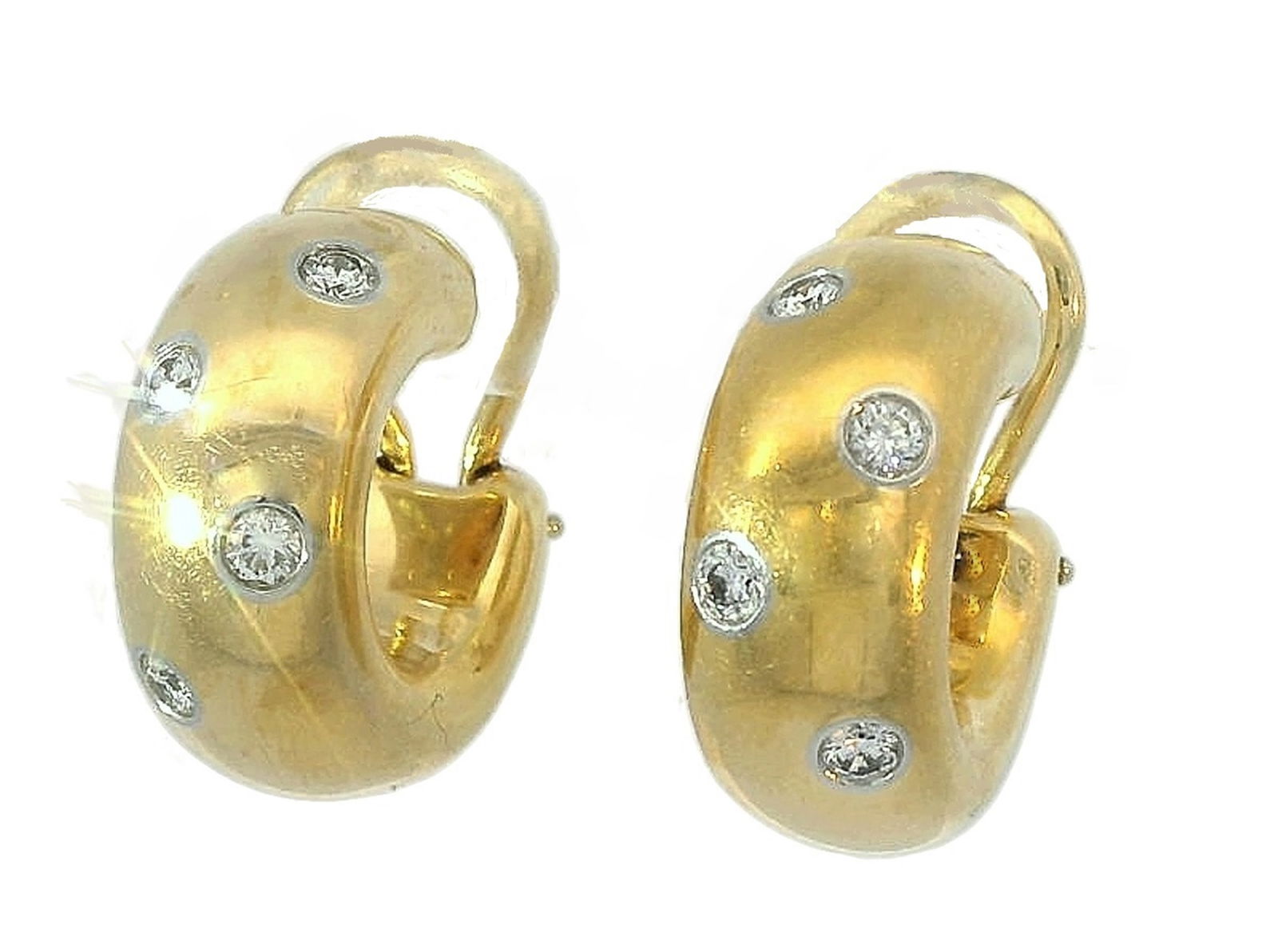 Large Size Tiffany & Co. 18k Gold Platinum Diamond Etoile Huggie Hoop Earrings (1 of 9)