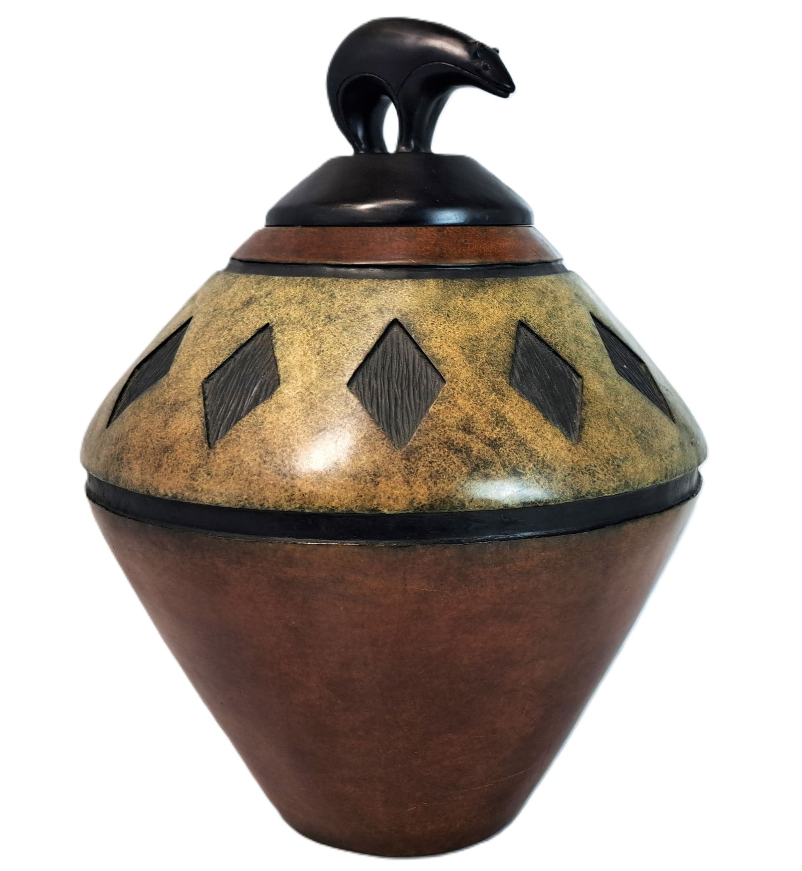 George Walbye Bronze American Western Large Lidded Vessel w Bear Finial 20/50 (1 of 10)