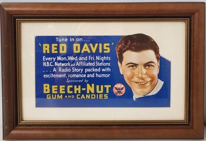 Period Radio Host NRA Depression WPA Era Beech Nut Gum Store Advertising Poster Red Davis NBC Story