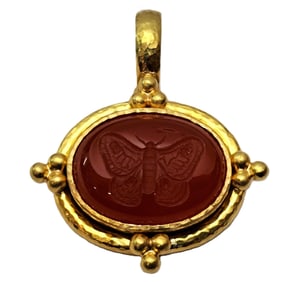 Elizabeth Locke 19k Gold Carnelian Moth Ladies Hammered Enhancer Pendant New w Tag