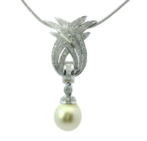 Quality 13 X 12mm Cultured South Sea Pearl Large 18k White Gold Fine Diamond Pendant w/ Chain