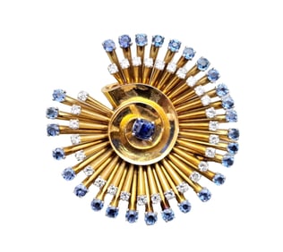 Van Cleef Arpels VCA GIA Sapphire Fine Diamonds 18k Gold Mid Century Ladies Brooch