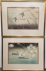 Bakufu Ohno Japanese Woodblock Prints Rainbow Trout Angel Fish Familiar Fishes of Nippon
