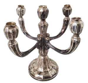Antique Sterling Silver Judaica 5 Light Candelabra