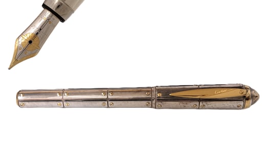Rare Limited Edition Cartier XL Santos Fountain Pen Sterling Silver 18k Gold 2007 W/Box and Papers