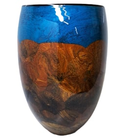 Original Newt Grover Signed Blue Orange Large Art Glass Studio Vase
