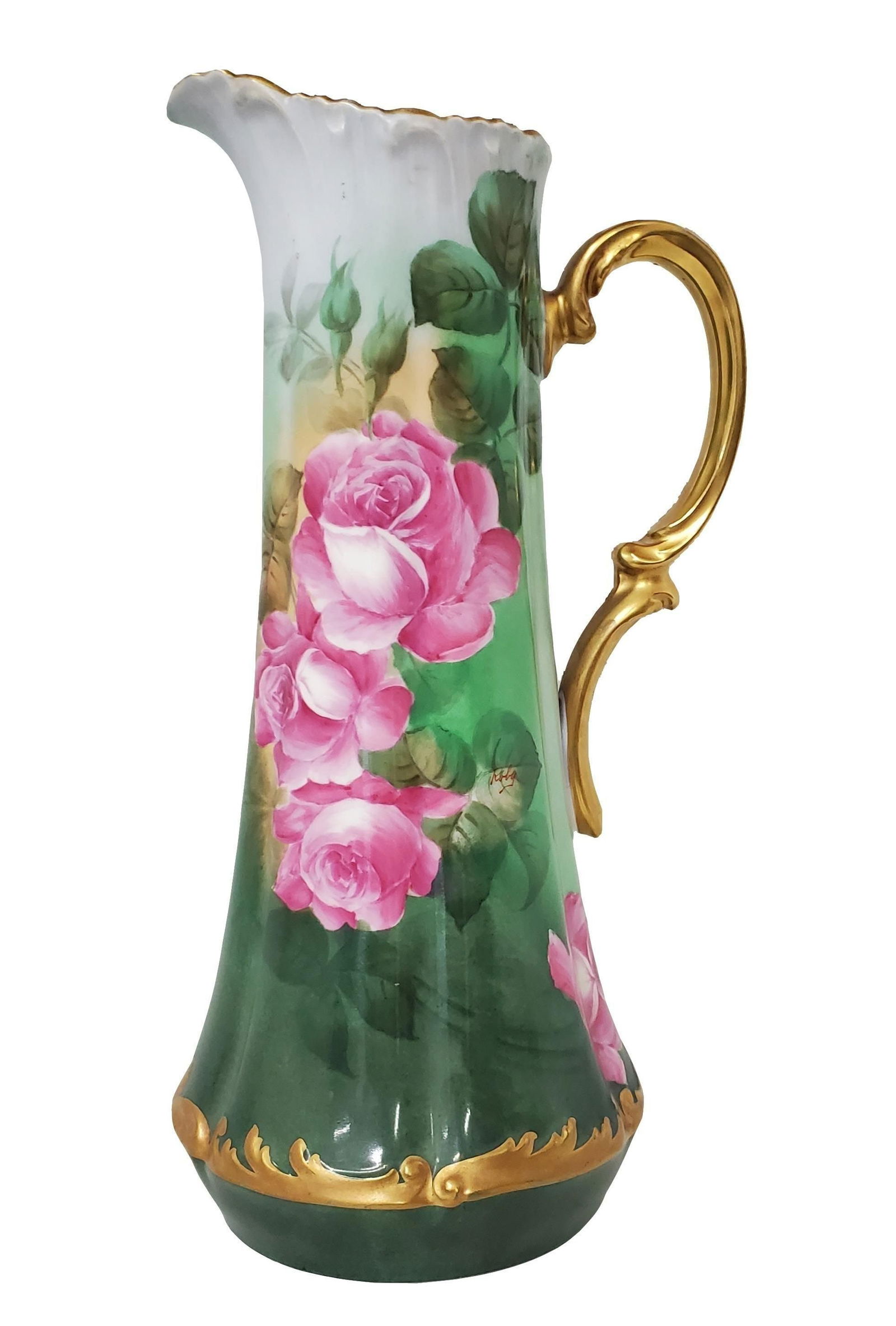 Monumental Limoges France T&V Handpainted Rose Gilt Porcelain Ewer Pitcher Artist Signed (1 of 11)