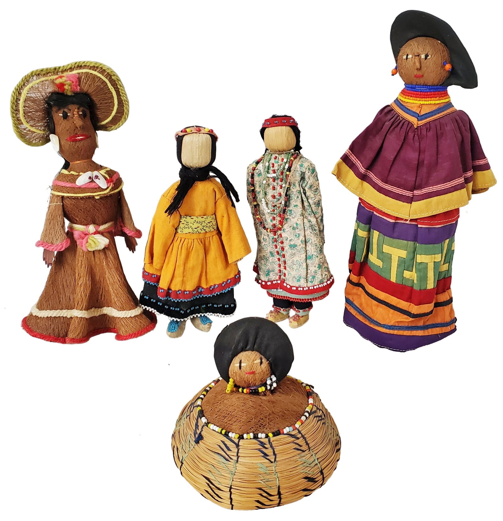 Collection 5 Seminole Corn Husk Dolls Native American Florida FLA FL Floridiana (1 of 5)