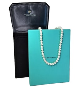 Stunning Quality Tiffany Co 18k White Gold 7-8mm 17in Cultured Pearl Necklace w Box