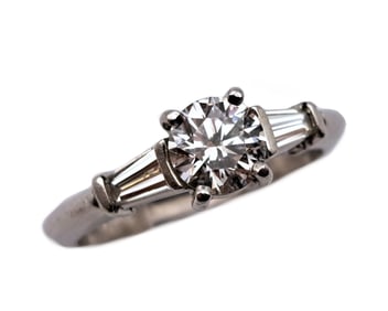Tiffany & Co. G VS1 GIA .70CT Platinum Classic Diamond Ring W/ Baguettes