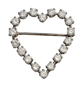 1950s Tiffany & Co 2ctw Fine Diamond Iridium Platinum Vintage Heart Brooch Pin