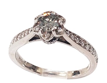 GIA Fancy Green Grey Diamond Center 14k White Gold Designer Engagement Ring w/ Report