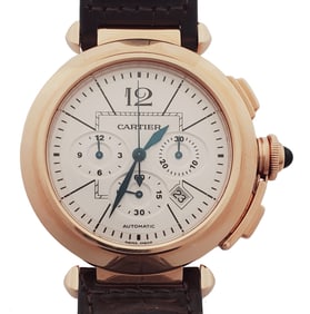 Cartier Pasha 18k Rose Gold 42mm Automatic Chronograph Mens Watch Box Papers