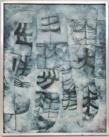 Important Abstract Signed Illegibly Vienna Label Mark Tobey Japanese or Perhaps Indian Artist Oil Sa