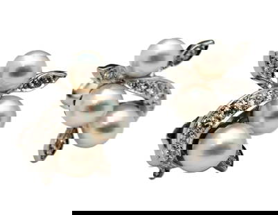 Kurt Wayne Fine Diamond Pearl 14k White Gold Ladies Cluster Clip Earrings: Described & Photographed By: AF CNX 0198 0444 Title: Kurt Wayne Fine Diamond Pearl 14k White Gold Ladies Cluster Clip Earrings Description:Kurt Wayne Fine Diamond Pearl 14k White Gold Ladies Cluster