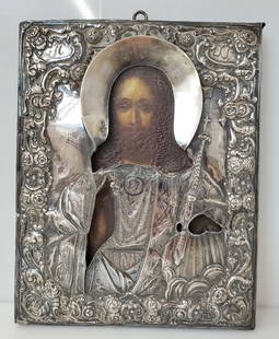 Russian Silver Hallmark Repousse Religious Icon Circa 1890s: Described By:Michelle NRDD 63422 Title: Russian Silver Hallmark Repousse Religious Icon Circa 1890s Description:Russian Silver Hallmark Repousse Religious Icon Circa 1890s Hallmarks or Signature: