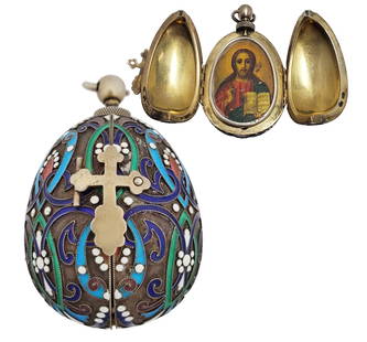 Ivan Khlebnikov Large Egg Silver Gilt Russian Enamel Champleve Icon Christ: Described By:Michelle NFDDD 63549 Title: Ivan Khlebnikov Large Egg Silver Gilt Russian Enamel Champleve Icon Christ Description:Ivan Khlebnikov Large Egg Silver Gilt Russian Enamel Champleve Icon Chri