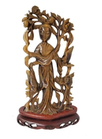Estate Find Chinese Tigers Eye Guanyin 7in Statue Sculpture
