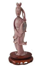 Estate Find Chinese Rhodonite Guanyin 6.75in Statue Sculpture