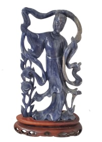 Estate Find Chinese Lapis Lazuli Guanyin 6.875in Statue Sculpture