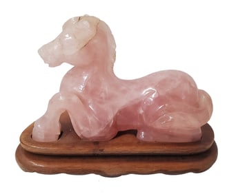 Estate Find Chinese Rose Quartz Horse 6.5in Statue Sculpture