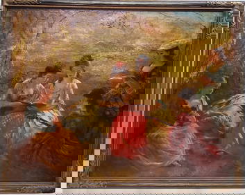 Important Edward John Crockett Female Genre Landscape Large 34x44in Victorian Fete Music Oil Arts Cr (1 of 8)