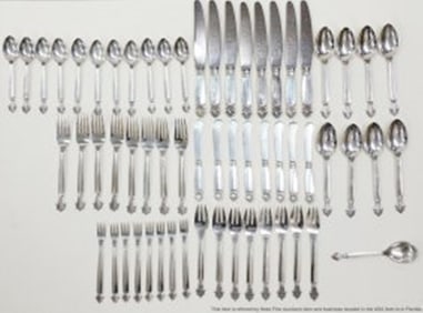 Sterling Silver Georg Jensen Acanthus Denmark Flatware Service for 8 No Mono 58 Pieces