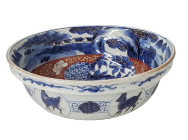 Antique Japanese Imari Horse Motif Porcelain Bowl