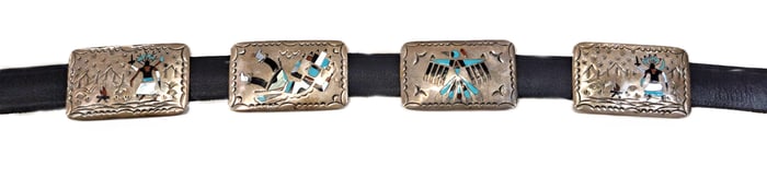 Benjamin Becenti Native American Navajo Sterling Silver Concho Belt Inlay Masterpiece Signed