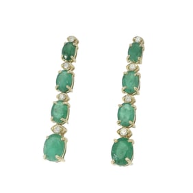 AIGL 6.09ctw Nat Emerald Fine Diamond 14K Gold Dangle Drop Earring w/ Box