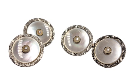 Platinum Over 14K Rose Gold Carrington For Tiffany & Co MOP Natural Seed Pearl Art Deco Cufflinks