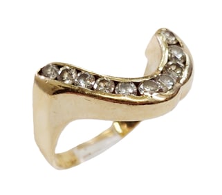 Vintage Freeform 14K Gold 0.60ctw Channel Set Genuine Diamond Handmade Wave Band Ring
