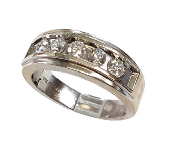 Signed Mens 0.86ctw Channel Set Diamond 10K White Gold Large Mens Band Ring Size 12