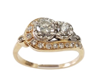 Retro Deco 14K Gold Two Tone 0.65ctw Fine Diamond Wedding Ring Ladies Size 6