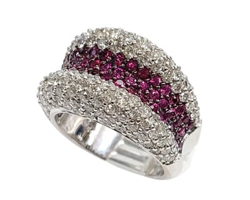 Sonia B 4ctw Fine Diamond Natural Ruby Designer 18k White Gold Ladies Band Ring