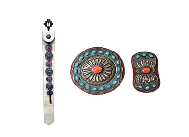Kirk Smith Signed Native American Navajo Sterling Silver Spiny Oyster Turquoise Concha Belt