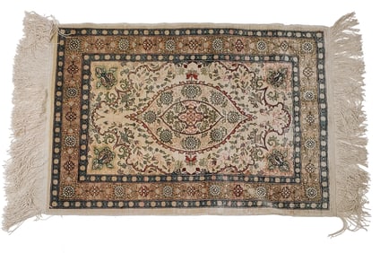 Hereke Silk Carpet Rug Turkish Medallion 30x21in COA