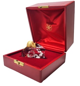 Steuben Crystal 18k Yellow Gold Mouse on Cheese Designed by James Houston w Red Leather Steuben Box