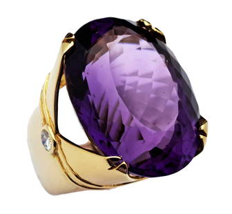 48ct Gem Quality Russian Color Amethyst Massive 14k Gold Fine Diamond Statement Ring: Described & Photographed By: AF HFA DTDT64059 NFFMR Title: 48ct Gem Quality Russian Color Amethyst Massive 14k Gold Fine Diamond Statement Ring Description:48ct Gem Quality Russian Color Amethyst Mass